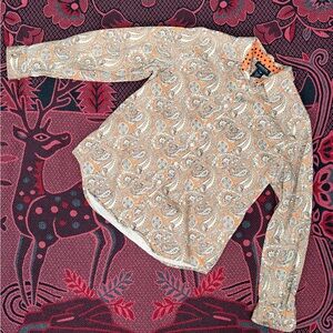 Jones New York Signature Orange and Cream Paisley Button-Up Shirt